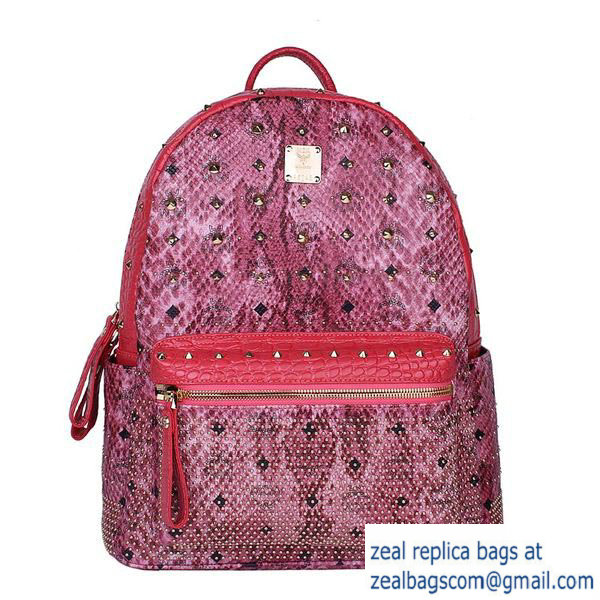 High Quality Replica MCM Armour Medium Backpack Snake Leather MC2095 Rose - Click Image to Close